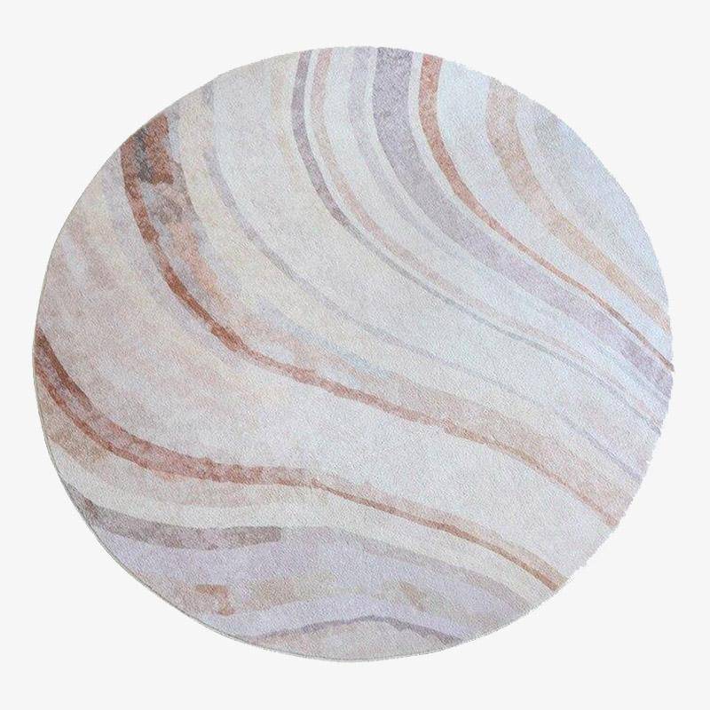 Tapis rond blanc et rose style abstrait Fluffy