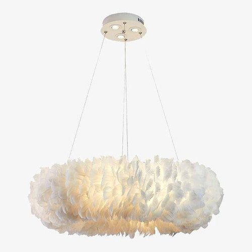 Lustre rond design LED en plumes colorées