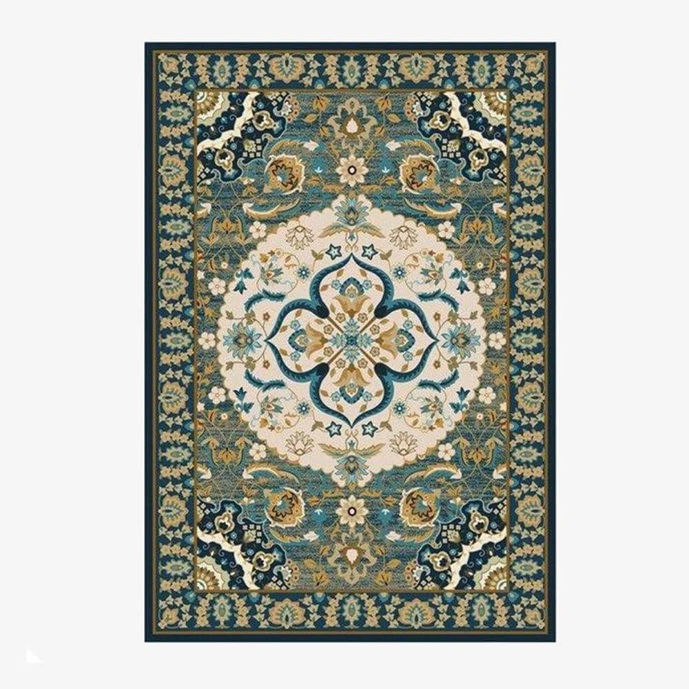 Tapis persan rectangle vert au style dirouz H