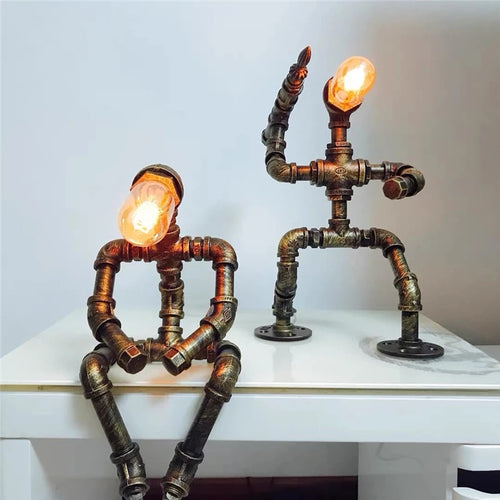 Lampe à poser industrielle LED figure robotique métallique Nile