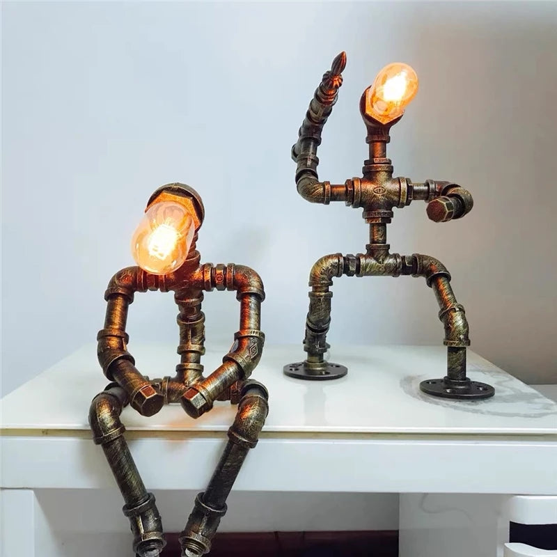 Lampe à poser industrielle LED figure robotique métallique Nile - vue 10 sur 15