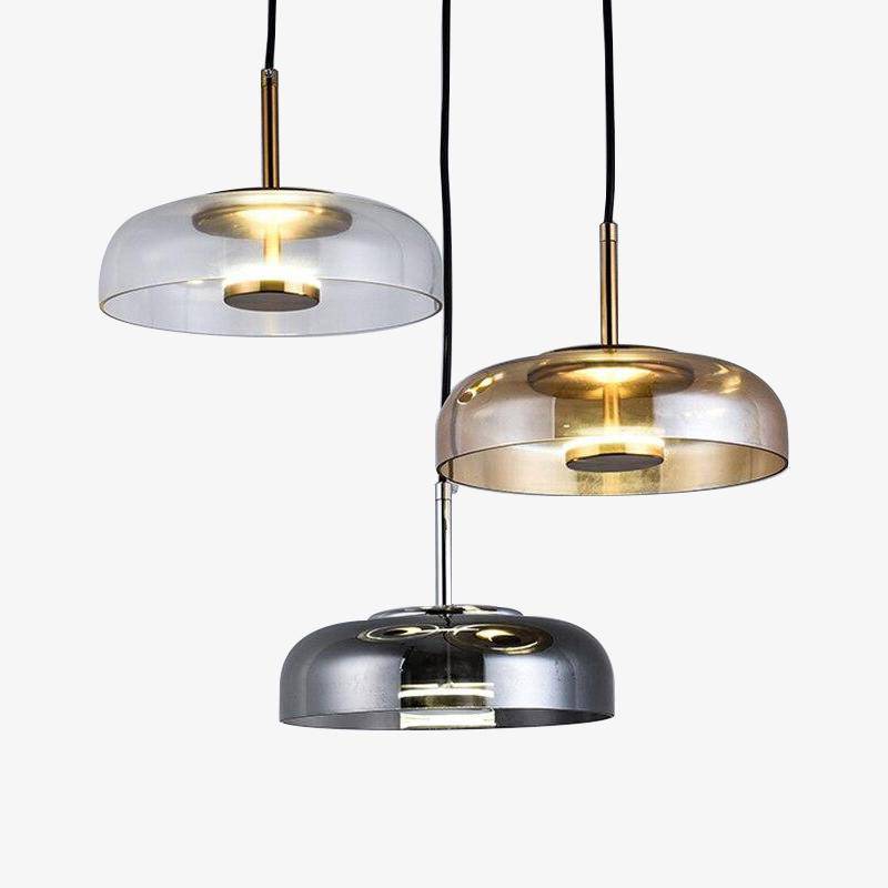 Suspension design en verre fumé et tige dorée Amber - vue 6 sur 12