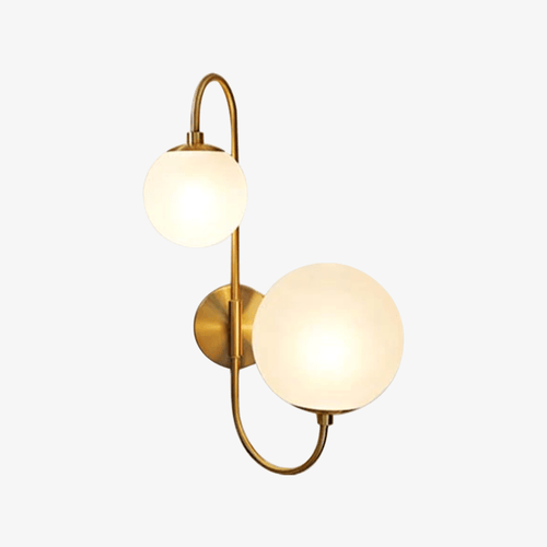 Applique murale moderne LED avec double boule en verre et base dorée