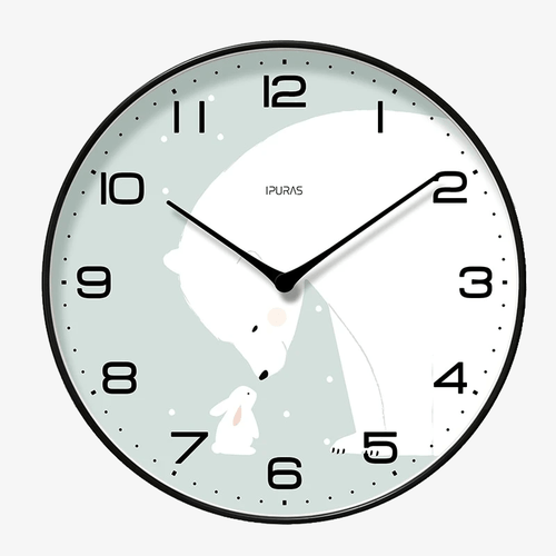 Horloge murale ronde avec ours et lapin blanc Chansrun