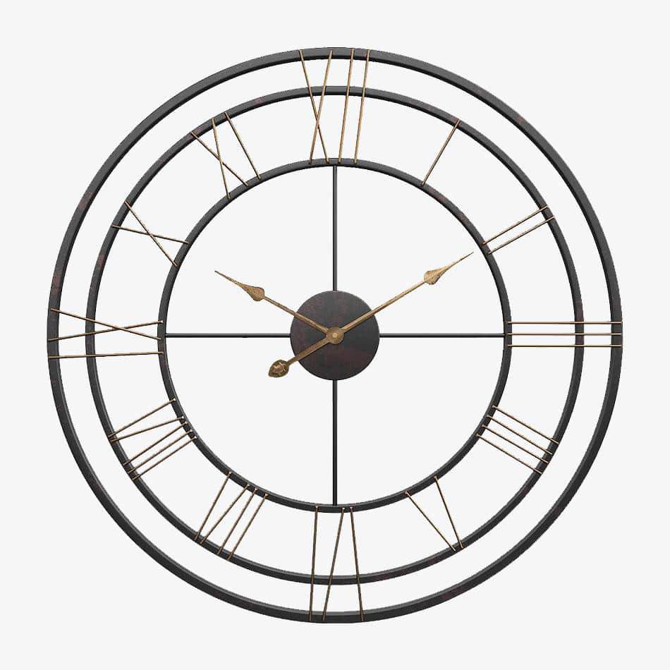 Horloge murale ronde en métal avec chiffres romains 50cm European