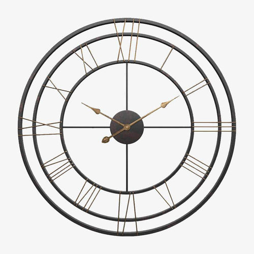 Horloge murale ronde en métal avec chiffres romains 50cm European