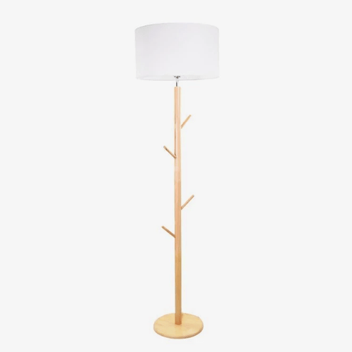 Lampadaire avec abat-jour en tissu et pied en bois à branches