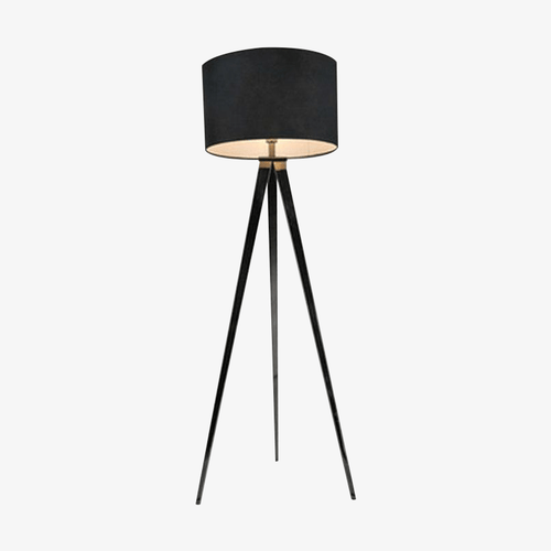 Lampadaire design Luxe sur triple pieds et abat-jour tissu noir
