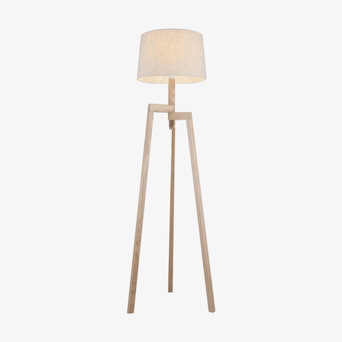 Lampadaire en bois Modern Wood sur 3 pieds avec abat-jour en tissu