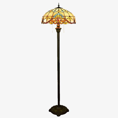 Lampadaire tiffany avec abat-jour en verre vitrail jaune