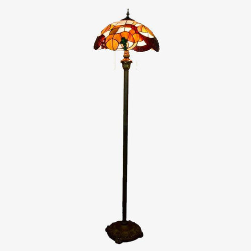 Lampadaire tiffany avec abat-jour en verre vitrail orange