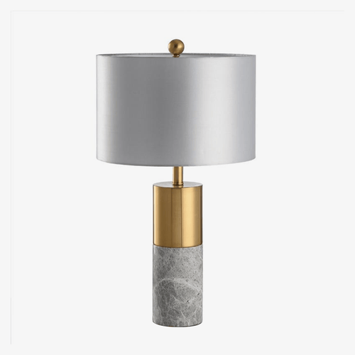 Lampe à poser design dorée LED en marbre et abat-jour gris - vue 2 sur 10