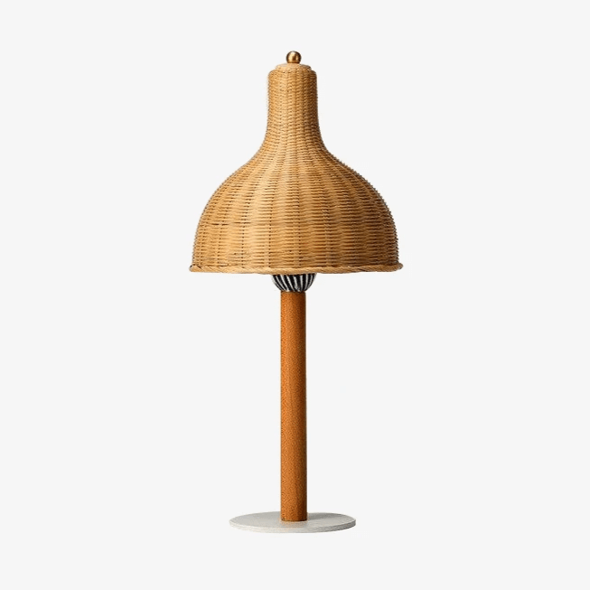 Lampe à poser LED avec abat-jour en rotin de plusieurs formes