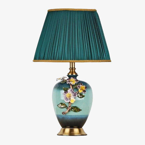 Lampe à poser LED en céramique et fleurs avec abat-jour coloré style Japonais - vue 2 sur 3