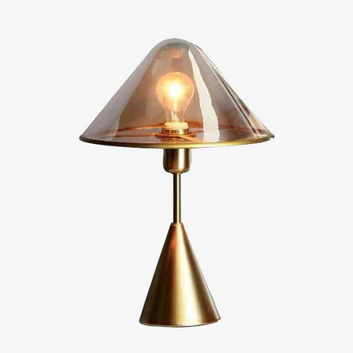 Lampe de chevet design à LED style cuivré et abat-jour en verre