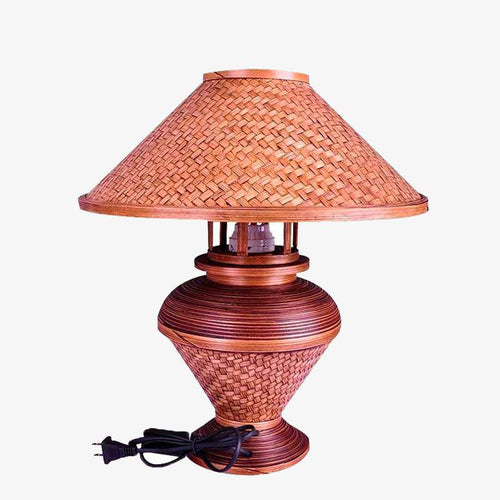 Lampe de chevet vintage rouge avec abat-jour en bambou Asia