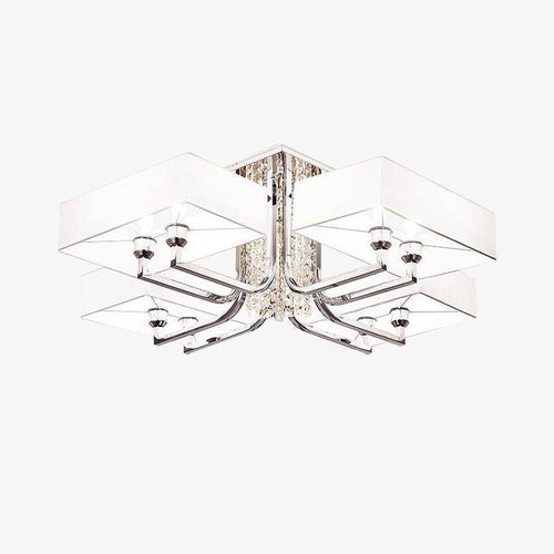 Lustre design chromé en cristal et verre avec grand abat-jour Luxe