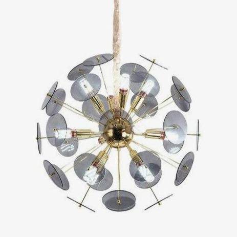 Lustre design doré et plaques rondes plates fumées Luxury