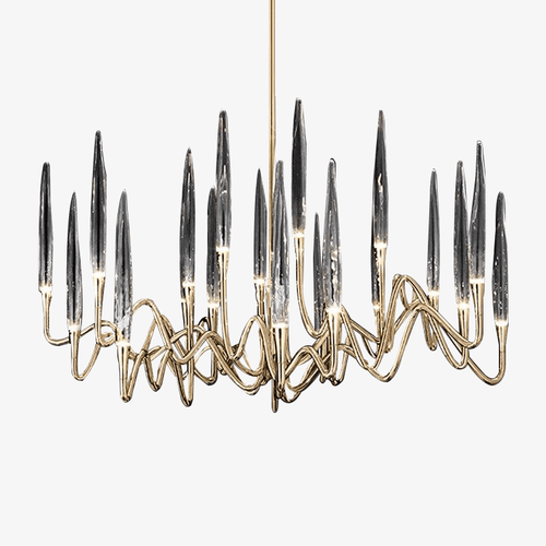 Lustre design LED avec tiges dorées et verre style Hotel - vue 2 sur 11