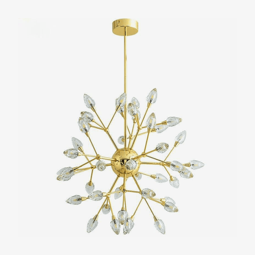 Lustre design LED doré avec plusieurs ampoules cristal