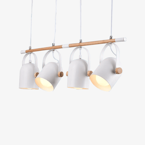 Lustre LED avec barre en bois et spots métal ajustables