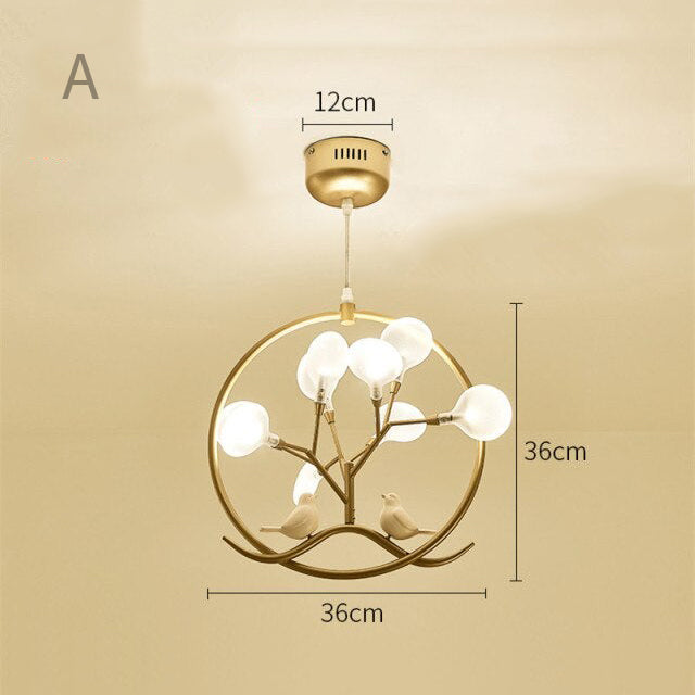 Lustre moderne avec arbre et oiseaux dans anneau Rhym - vue 13 sur 18