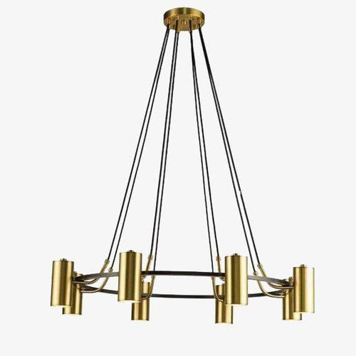 Lustre moderne et design LED avec cercle noir et spots dorés - vue 2 sur 6