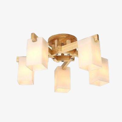 Lustre moderne LED en bois avec plusieurs abat-jours Nordic