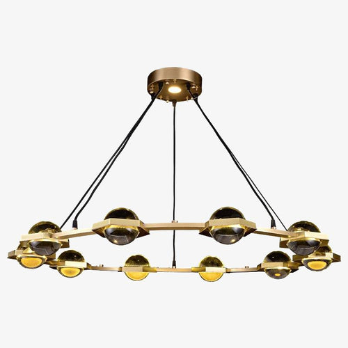 Lustre moderne luxe circulaire en cuivre et cristal Pryccilia