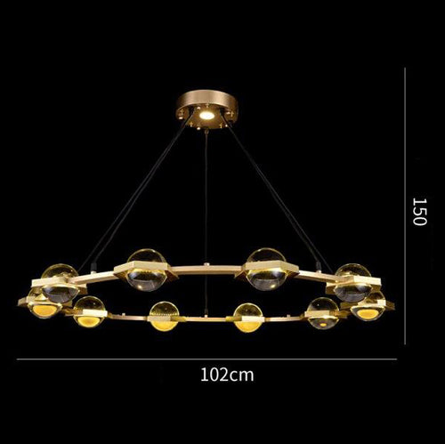Lustre moderne luxe circulaire en cuivre et cristal Pryccilia - vue 9 sur 10