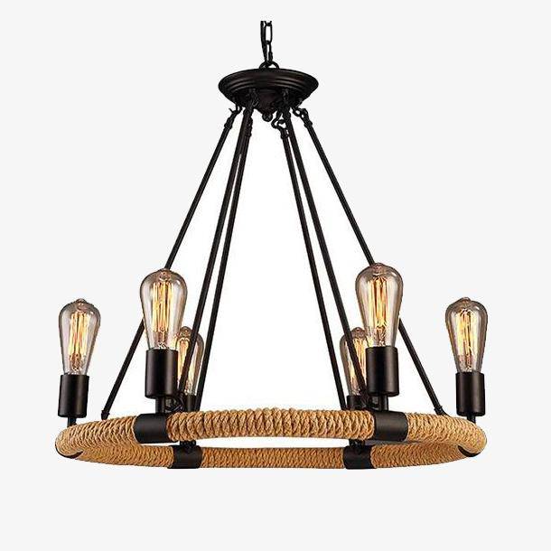 Lustre rustique avec corde et bras métaliques