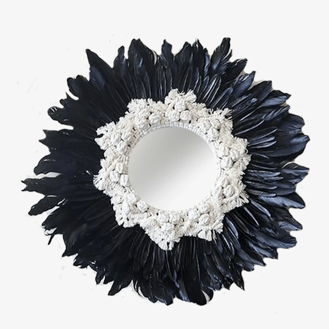 Miroir décoratif mural rond à plumes noires et blanches Modern