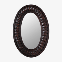 Miroir mural décoratif ovale en bois foncé tressé