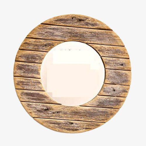 Miroir mural décoratif rond en bois effet plancher