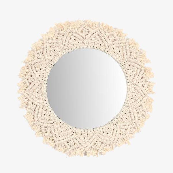 Miroir mural décoratif rond en tissu tressé Tapestry