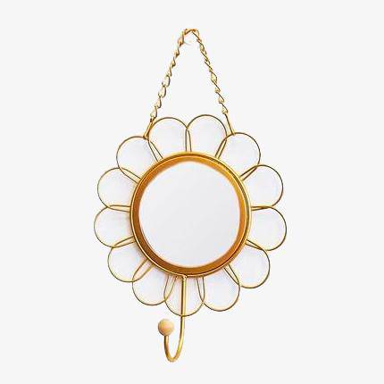 Miroir mural décoratif suspendu rond fleur jaune Nordic