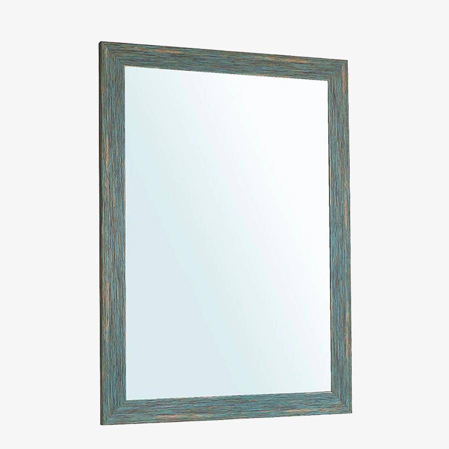 Miroir mural rectangulaire avec cadre bleu retro industriel