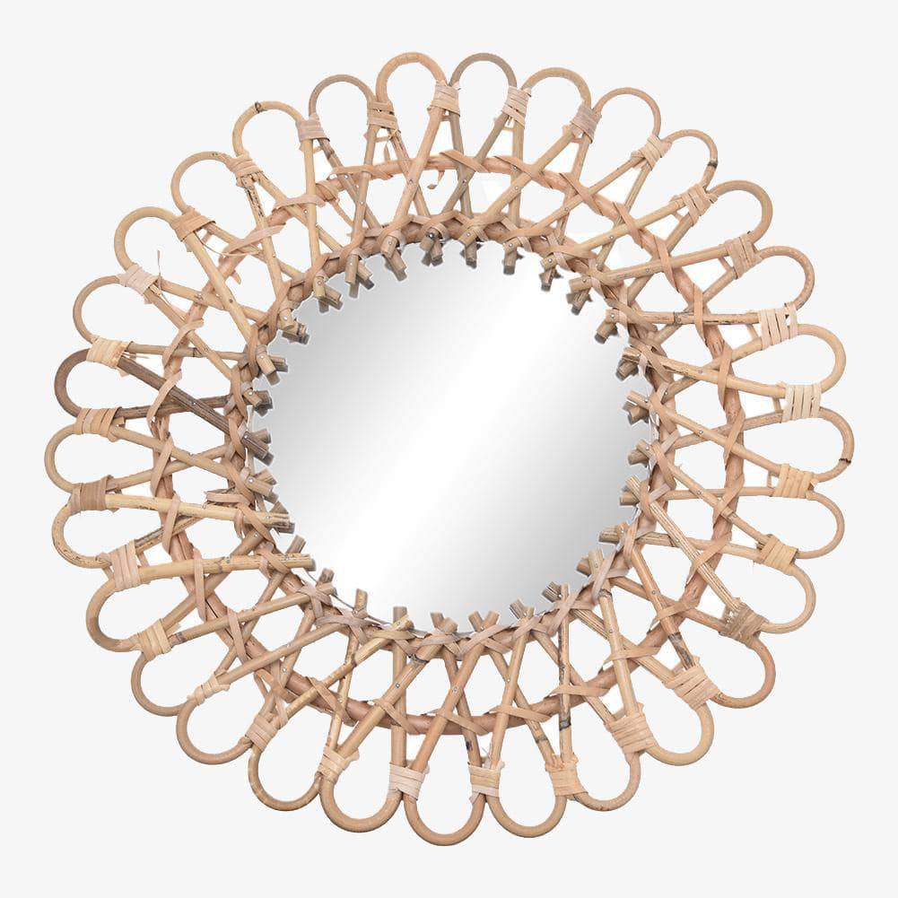 Miroir mural rond décoratif en rotin 40cm