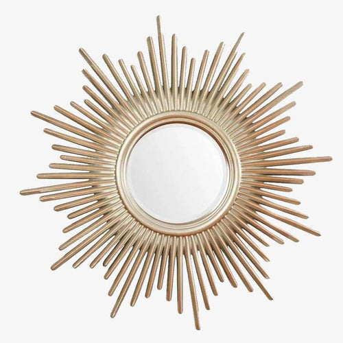 Miroir mural rond soleil en bois doré Sunburt