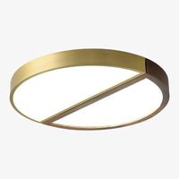 Plafonnier design à LED rond en bois et métal doré