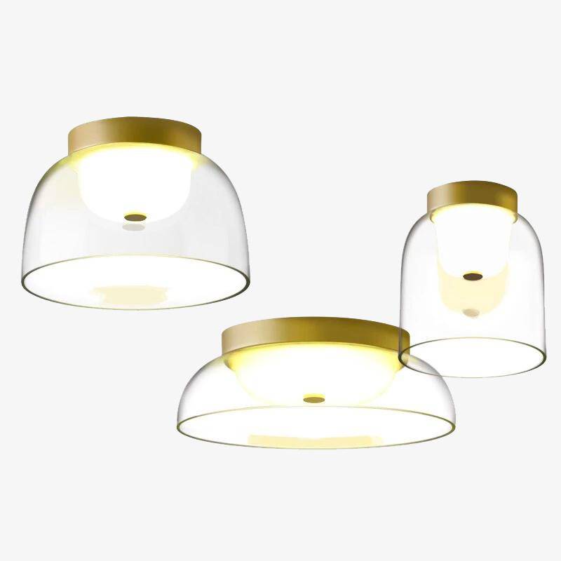 Plafonnier doré rond en verre de plusieurs tailles