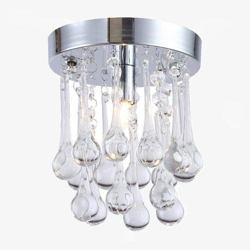 Plafonnier LED chromé et gouttes en cristal