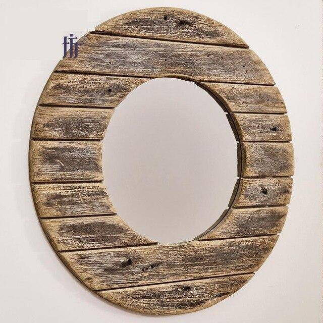 Miroir mural décoratif rond en bois effet plancher