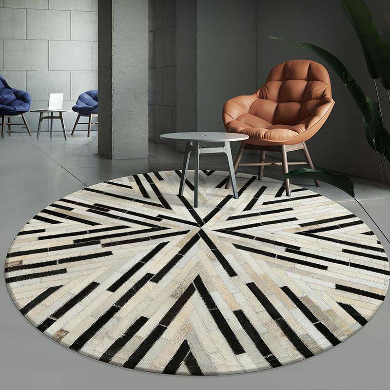 Tapis moderne rond aux formes géométriques noires et blanches Skin - vue 3 sur 3