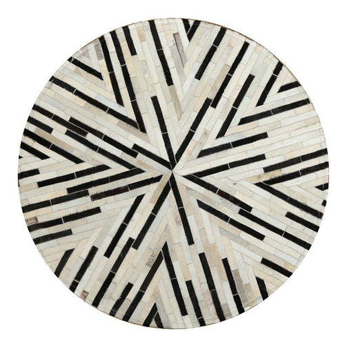 Tapis moderne rond aux formes géométriques noires et blanches Skin