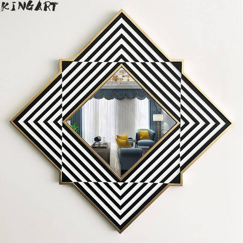 Miroir mural en losange et bandes noires et blanches en bois Frame