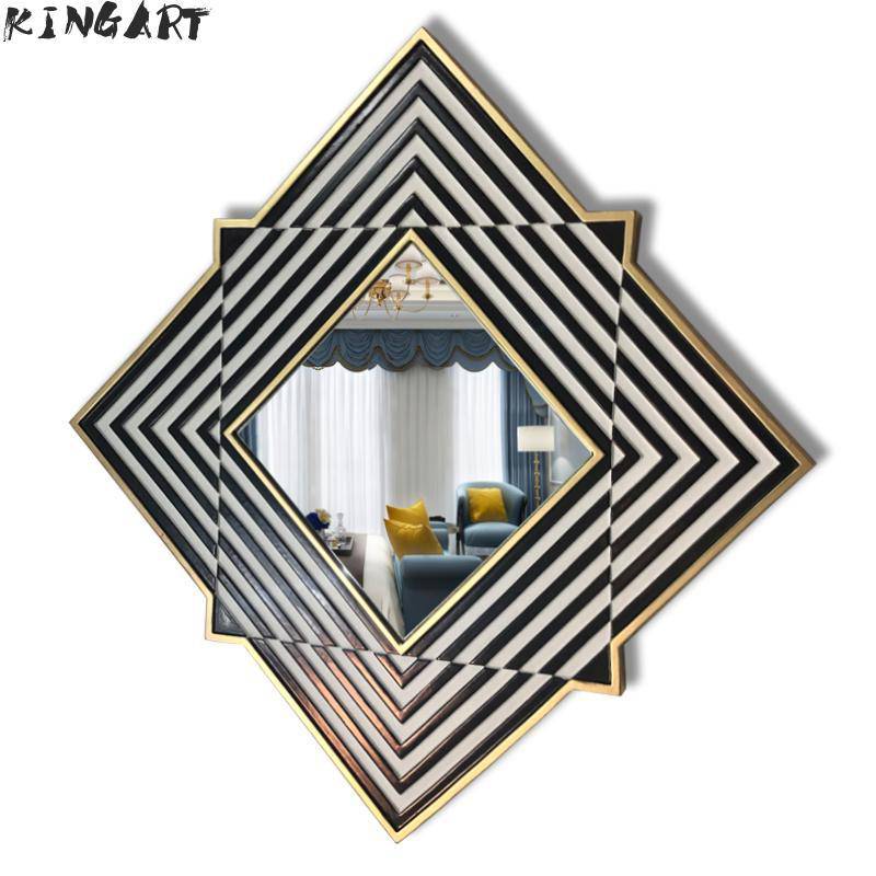 Miroir mural en losange et bandes noires et blanches en bois Frame - vue 6 sur 9