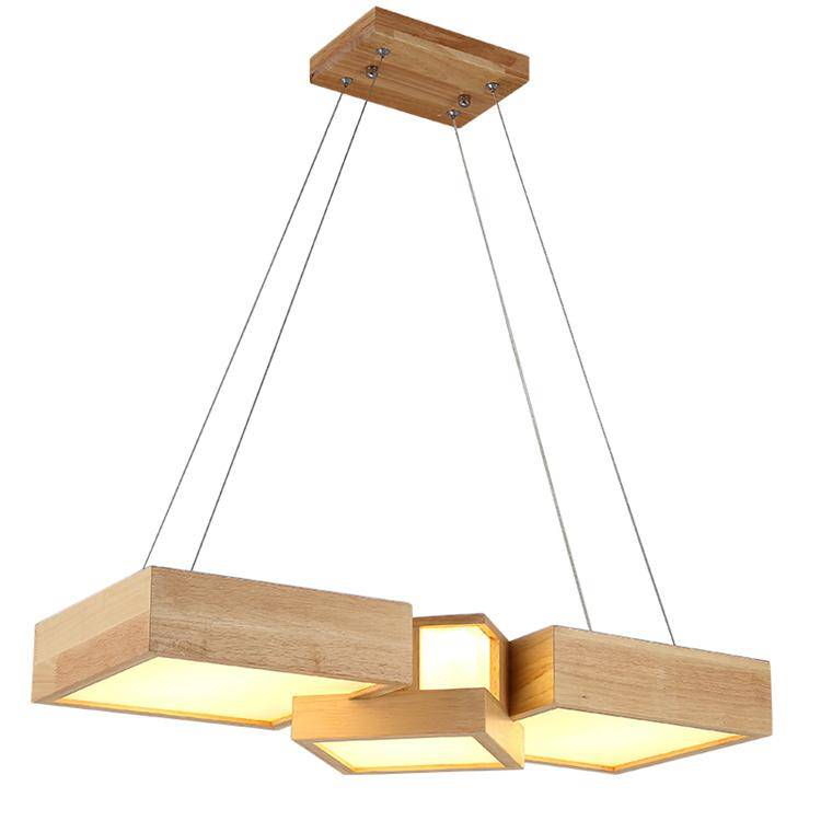 Lustre LED carrés en bois design style japonais - vue 8 sur 9