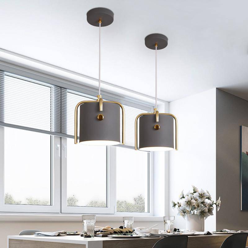 Suspension design LED avec abat-jour en métal coloré style Macaron - vue 3 sur 8