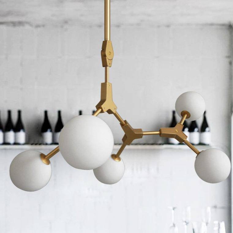 Suspension design à LED en métal doré et boules en verre Loft - vue 3 sur 12